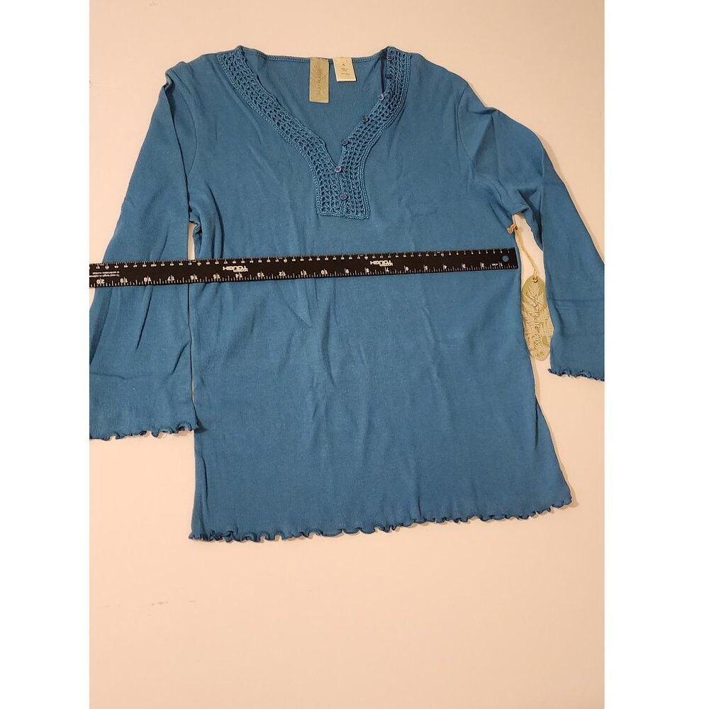 Multiplesoft Teal Button Down Tunic Henley - S NWT - image 3